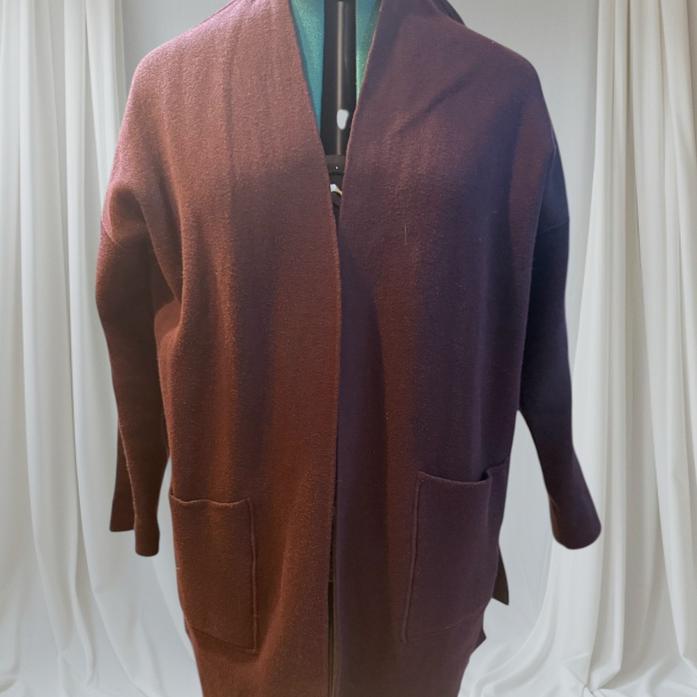 J.Jill Cozy Boiled Wool Burgundy Reversible to Get  Open-Front Cardigan Size L